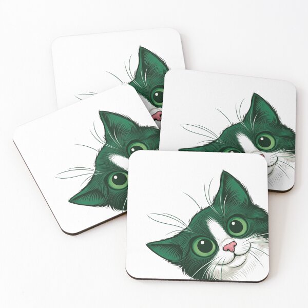 Item preview, Cute Green Cat Illustration - Whimsical Feline Portrait designed and sold by Golden Threads Studio.