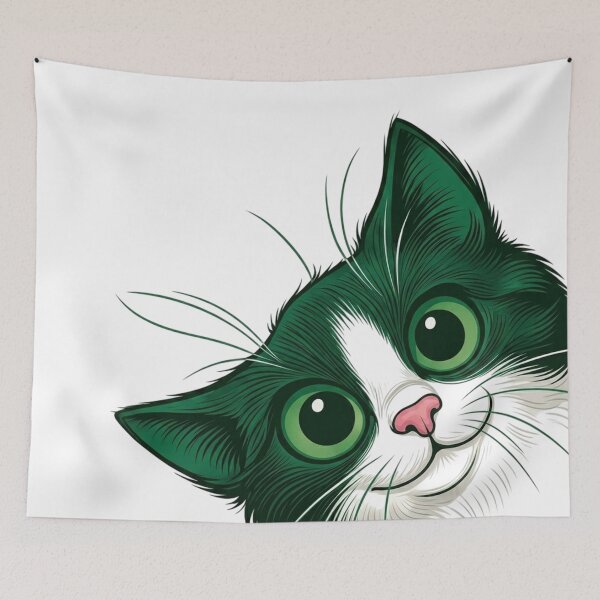 Item preview, Cute Green Cat Illustration - Whimsical Feline Portrait designed and sold by Golden Threads Studio.