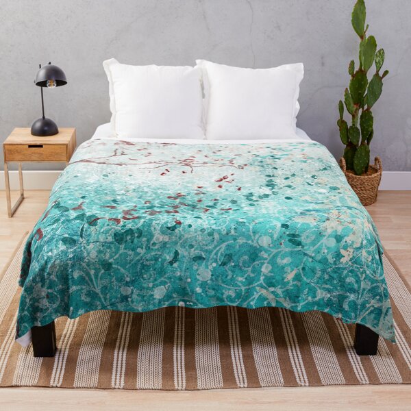 Item preview, Teal and white abstract leaves, mixed media designed and sold by NadiaChevrel.
