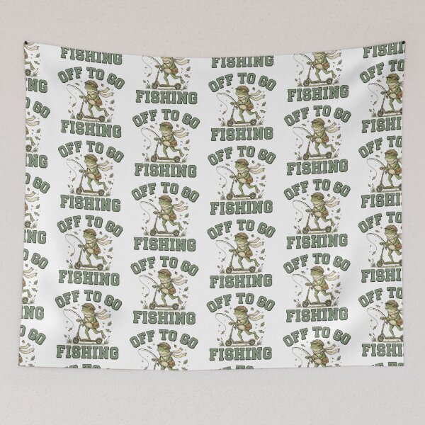 Item preview, Off To Go Fishing Funny Frog Fisherman Riding Scooter Vintage Fishing Design designed and sold by timizar.