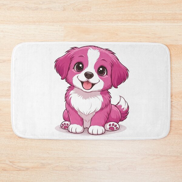 Artikelvorschau, Cartoon-Illustration eines rosa Welpen, süße Hundekunst entworfen und verkauft von Golden Threads Studio.