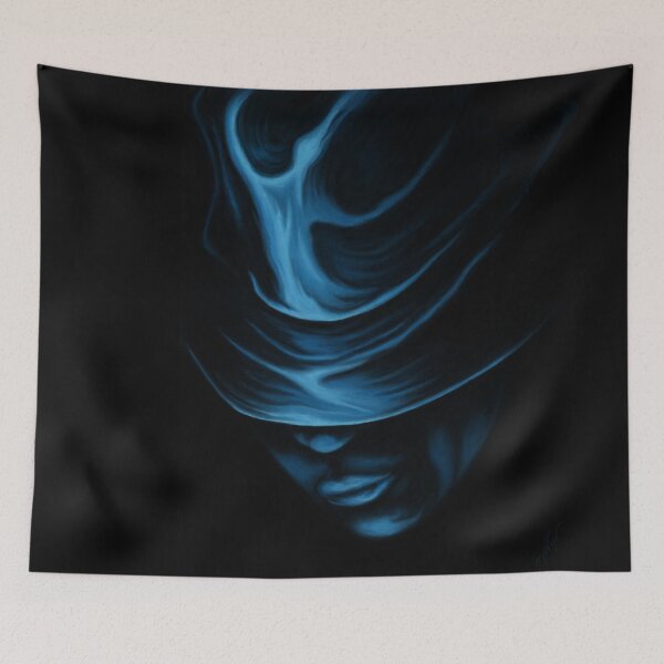 Item preview, Blue and black hat woman portrait designed and sold by NadiaChevrel.