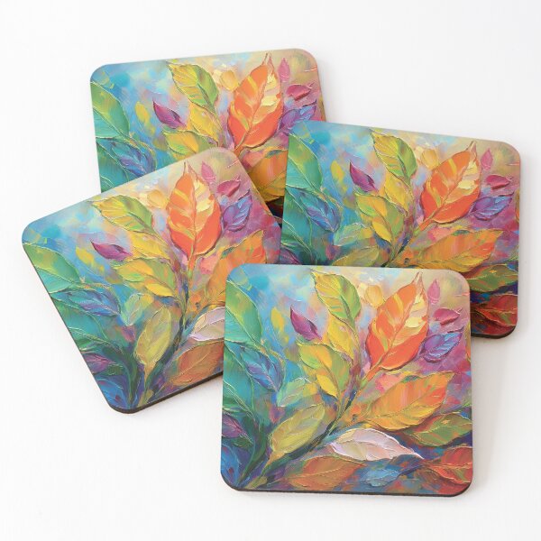 Item preview, Rainbow Warm and cosy Autumn leaves colours, VINTAGE leaf textured botanicals oil painting, burnt orange and teal green, leaf pattern autumn painting  designed and sold by navitalidesign.