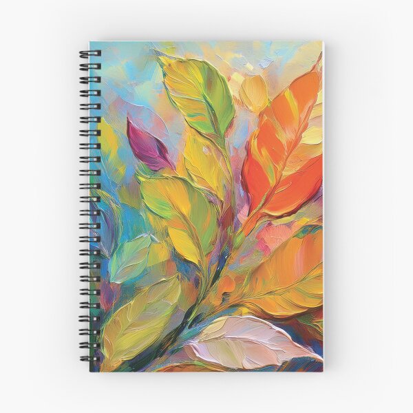 Item preview, Rainbow Warm and cosy Autumn leaves colours, VINTAGE leaf textured botanicals oil painting, burnt orange and teal green, leaf pattern autumn painting  designed and sold by navitalidesign.