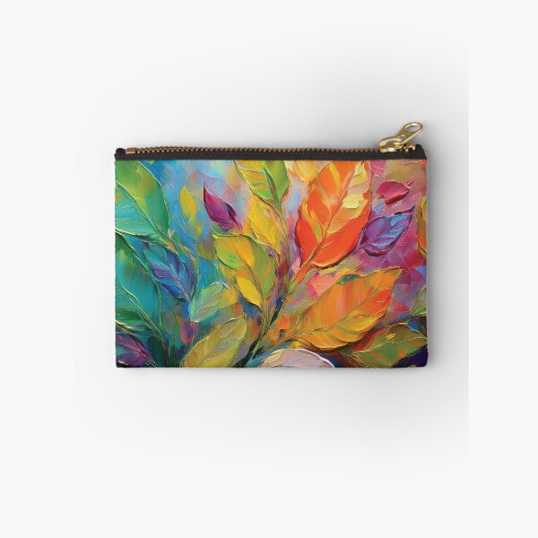 Item preview, Rainbow Warm and cosy Autumn leaves colours, VINTAGE leaf textured botanicals oil painting, burnt orange and teal green, leaf pattern autumn painting  designed and sold by navitalidesign.