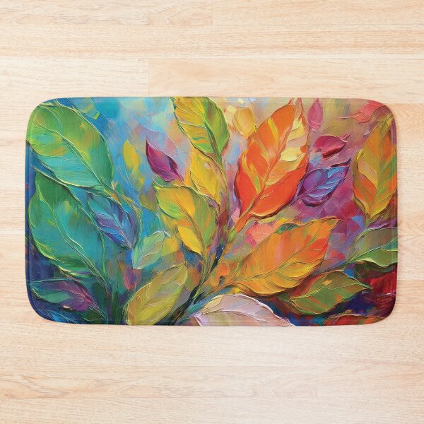 Item preview, Rainbow Warm and cosy Autumn leaves colours, VINTAGE leaf textured botanicals oil painting, burnt orange and teal green, leaf pattern autumn painting  designed and sold by navitalidesign.