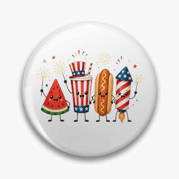 Item preview, Cute Fourth of July Food Characters – Patriotic Hot Dog Watermelon Fireworks Design designed and sold by DoodloraStudio.