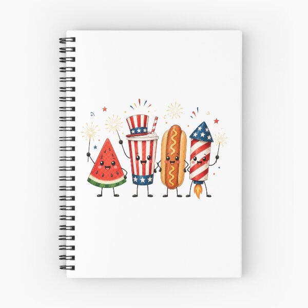 Item preview, Cute Fourth of July Food Characters – Patriotic Hot Dog Watermelon Fireworks Design designed and sold by DoodloraStudio.