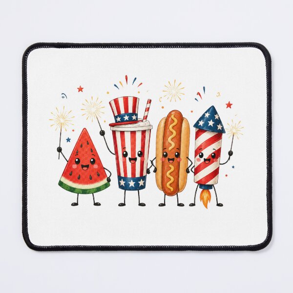 Item preview, Cute Fourth of July Food Characters – Patriotic Hot Dog Watermelon Fireworks Design designed and sold by DoodloraStudio.