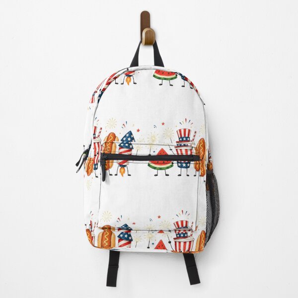 Item preview, Cute Fourth of July Food Characters – Patriotic Hot Dog Watermelon Fireworks Design designed and sold by DoodloraStudio.