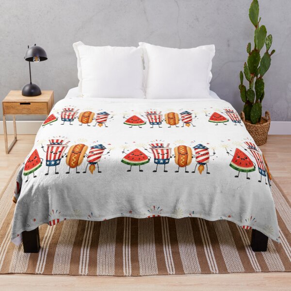 Item preview, Cute Fourth of July Food Characters – Patriotic Hot Dog Watermelon Fireworks Design designed and sold by DoodloraStudio.