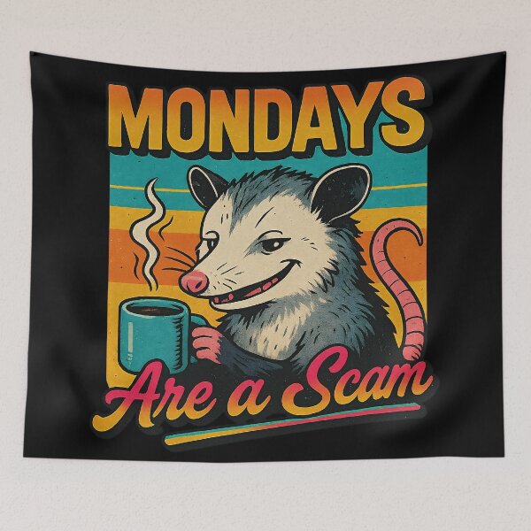Item preview, Funny Opossum Retro Sunset - Mondays Are A Scam designed and sold by legendaryskins.