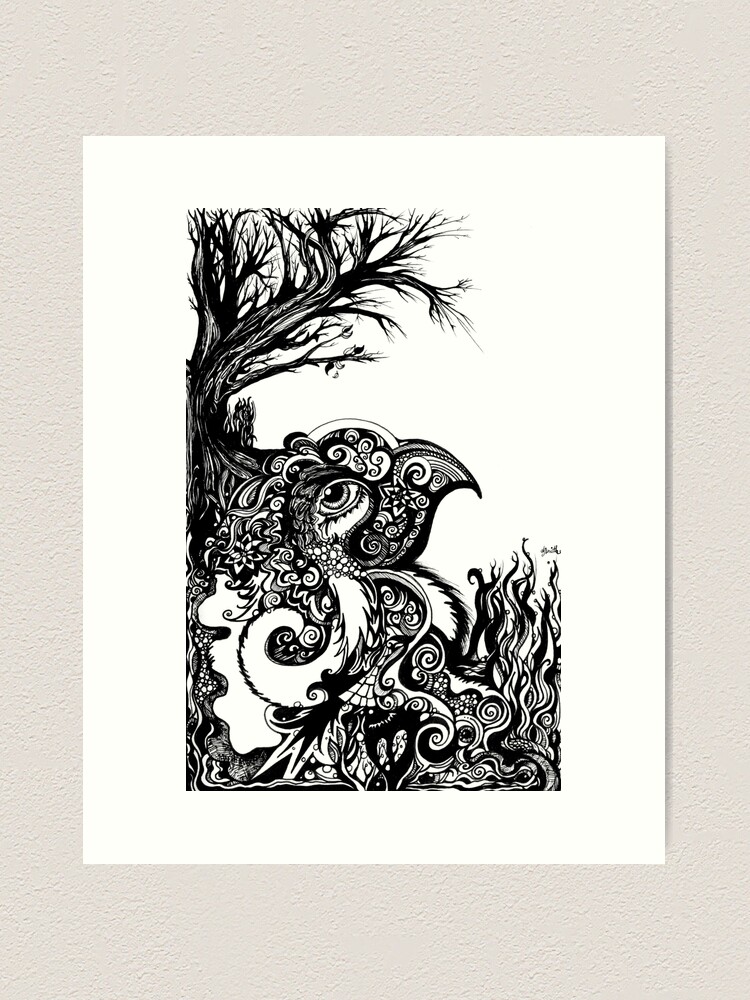Alternate view of Contemplation Tree, Ink Drawing Art Print