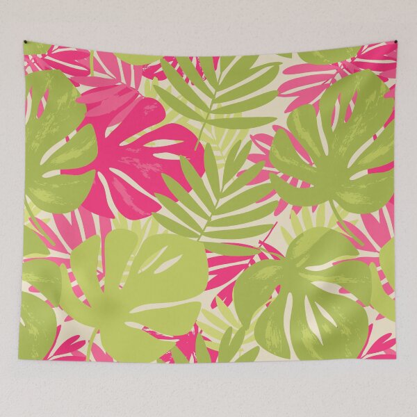 Item preview, Bold pink and green tropical leaf pattern designed and sold by Ilze Lucero.