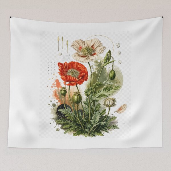 Item preview, Watercolor Botanical Poppy Flower Mixed Media Art Print designed and sold by riki2365.