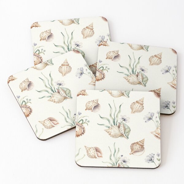 Item preview, Coastal Seashell Pattern | Watercolor Ocean Shells & Seaweed Design designed and sold by Ioanna-Studio.
