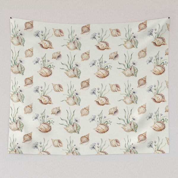 Item preview, Coastal Seashell Pattern | Watercolor Ocean Shells & Seaweed Design designed and sold by Ioanna-Studio.