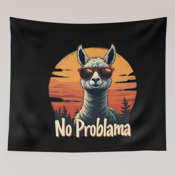 Item preview, Cool Llama with Sunglasses Retro Sunset No Problama Pun T-Shirt designed and sold by happyshirt27.