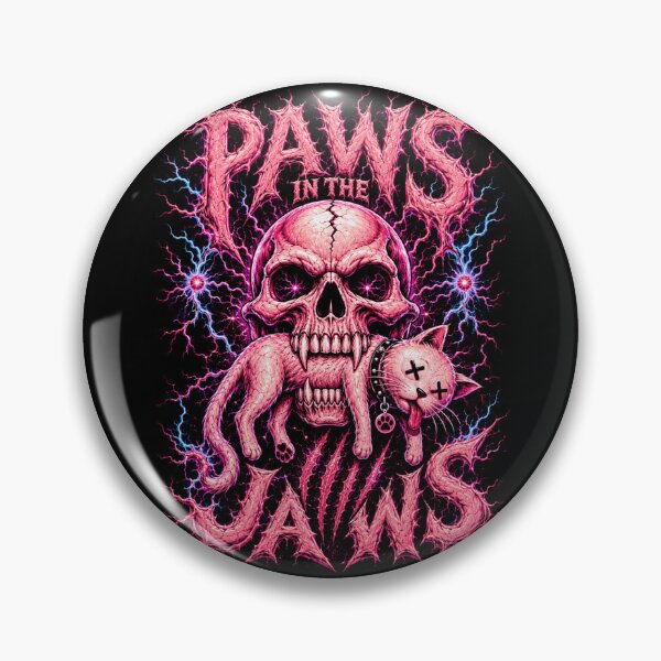 Artikelvorschau, Pfoten im Maul Neon-Horror-Katzenschädel aus Metall entworfen und verkauft von FocusedPatterns.