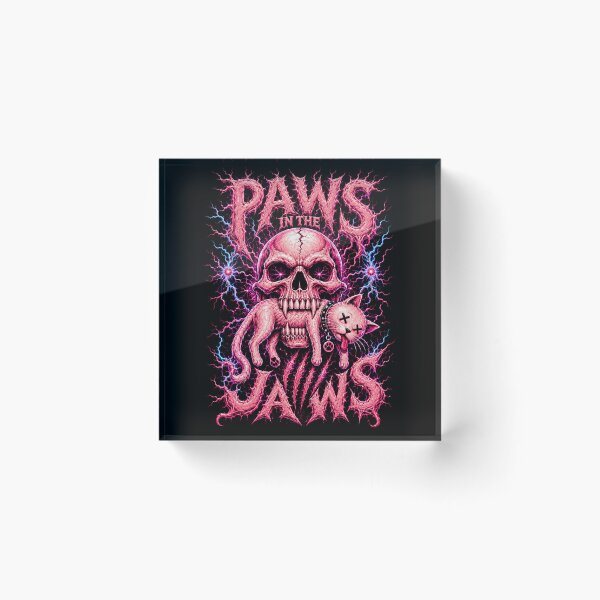 Item preview, Paws in the Jaws Neon Horror Cat Skull Metal designed and sold by FocusedPatterns.