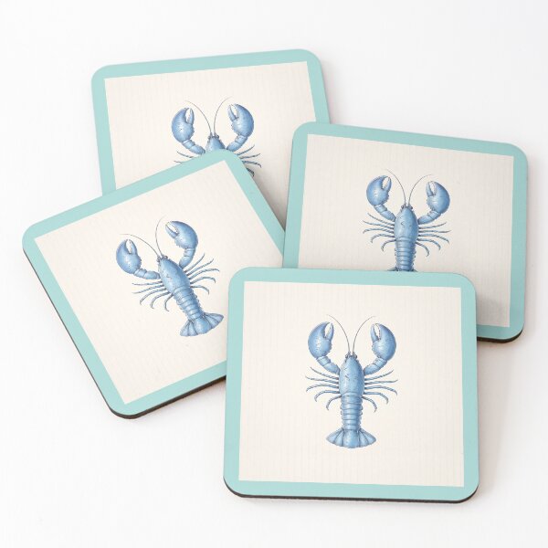 Item preview, Blue Lobster Illustration on Beige Striped Background – Minimalist Coastal Wall Art, Neutral Kitchen Decor, Beach House Style designed and sold by TheSlowShore.