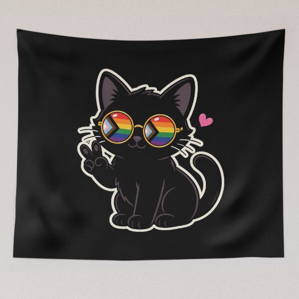 Item preview, Pride LGBTQIA+ Progressive Black Cat Peace Sign designed and sold by ArtMassive.