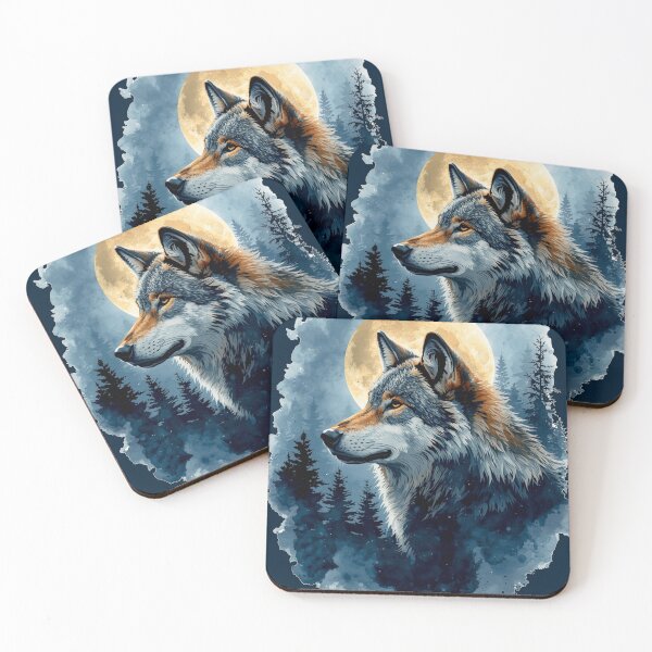 Item preview, Moon Wolf Watercolor | Celestial Forest Wolf Wildlife Art designed and sold by Biedroneczka.