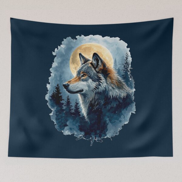 Item preview, Moon Wolf Watercolor | Celestial Forest Wolf Wildlife Art designed and sold by Biedroneczka.