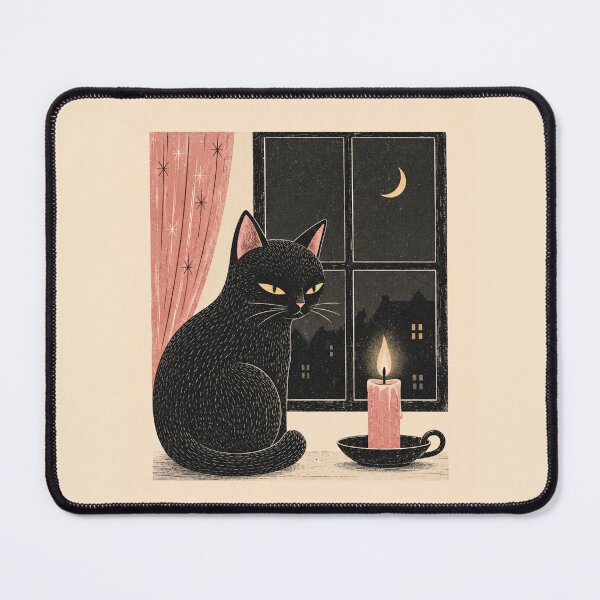 Item preview, Candlelight Night. Black Cat by the Window. Cozy Cat Art Print designed and sold by VelvetClawStudio.