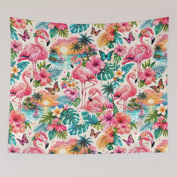 Item preview, Tropical Flamingo Paradise Pattern designed and sold by Aramdesing.