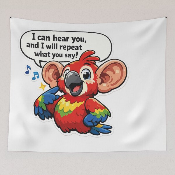 Item preview, Cartoon parrot with big ears repeating a funny phrase – funny sticker designed and sold by ArtWearStudio12.