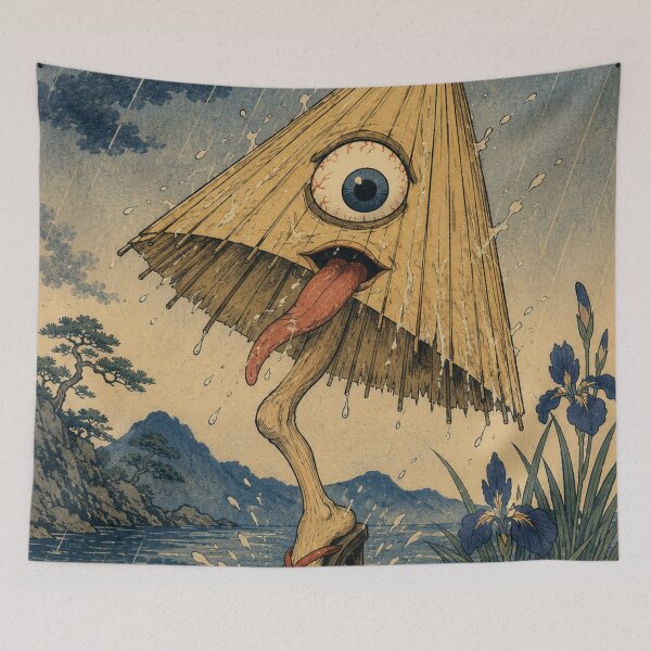 Item preview, Giggling Rain Spirit - Vintage Japanese Kasa-obake Ukiyo-e designed and sold by bapupa.