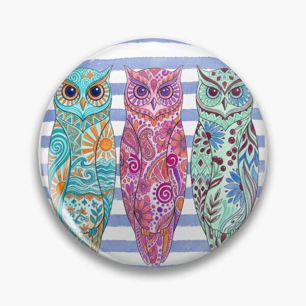 Item preview, Vibrant Summer Watercolor Owls Abstract Boho Trio Illustration designed and sold by VibranPalette.