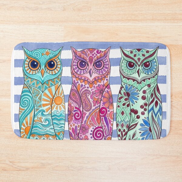 Item preview, Vibrant Summer Watercolor Owls Abstract Boho Trio Illustration designed and sold by VibranPalette.