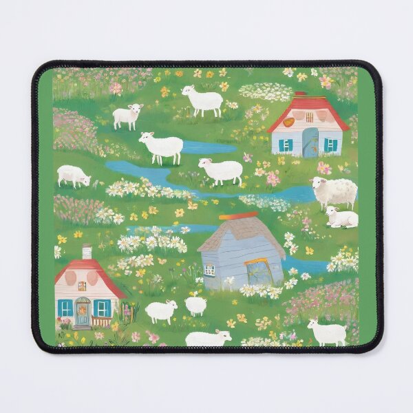 Item preview, Little Sheep and Cozy Cottages – Whimsical Seamless Pattern designed and sold by UmSkelig834.