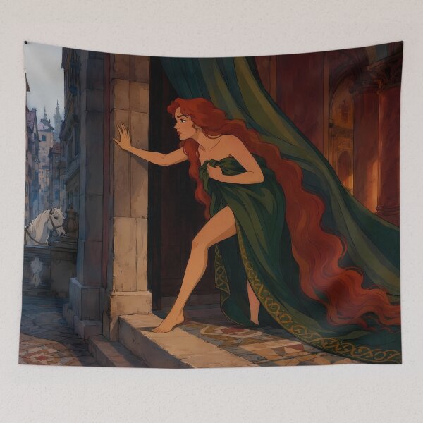 Item preview, Runaway Princess at Dusk – Medieval Fantasy Romance Illustration designed and sold by  Hollow Moon Studios..
