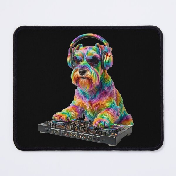 Item preview, Neon Schnauzer DJ T-Shirt – Rainbow Party Dog Turntable Music Lover Gift designed and sold by Juli M..