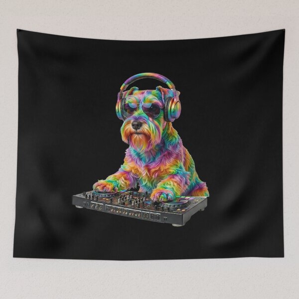 Item preview, Neon Schnauzer DJ T-Shirt – Rainbow Party Dog Turntable Music Lover Gift designed and sold by Juli M..