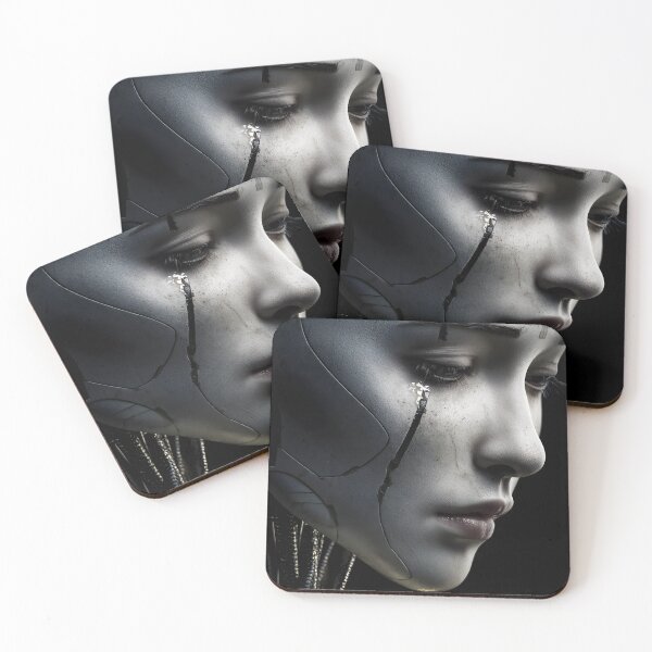 Item preview, White Android Profile with Black Tear Sci Fi Portrait designed and sold by cyberartmaker.