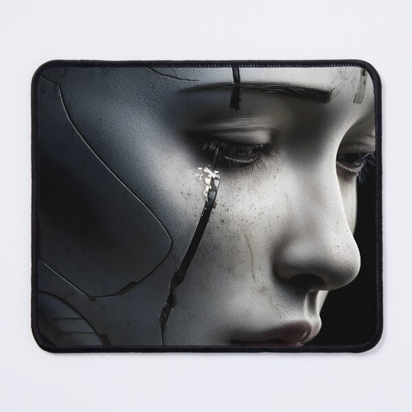Item preview, White Android Profile with Black Tear Sci Fi Portrait designed and sold by cyberartmaker.