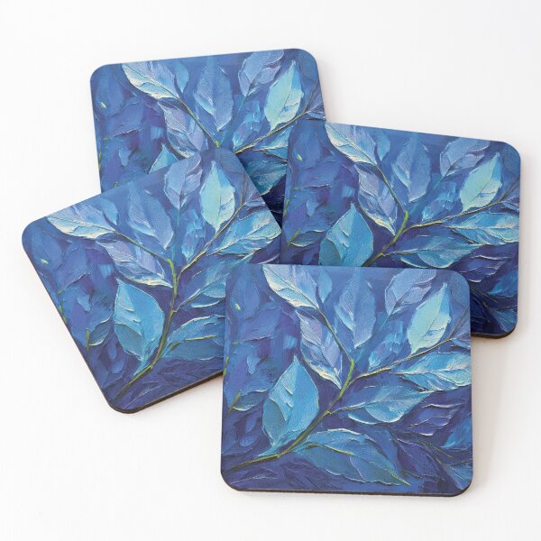 Item preview, Shades of pastel blue, Navy blue leafy oil botanical painting, pastel colors, minimalist abstract painting, modern designed and sold by navitalidesign.