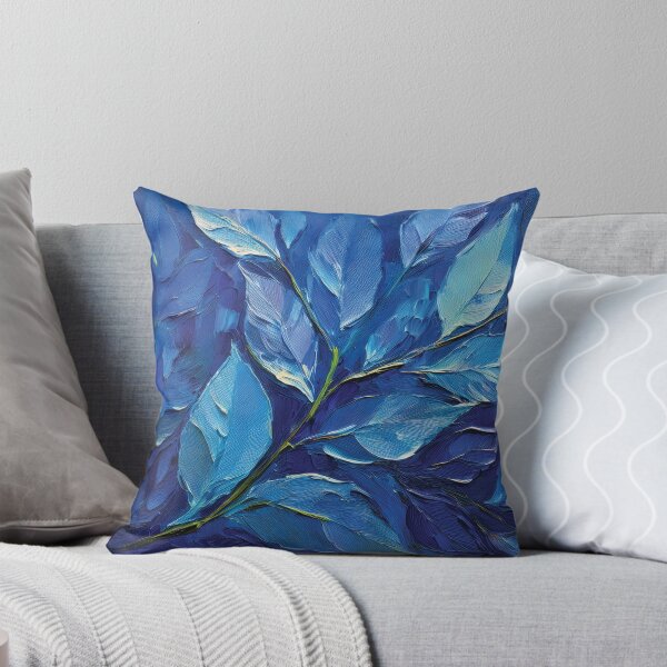 Item preview, Shades of pastel blue, Navy blue leafy oil botanical painting, pastel colors, minimalist abstract painting, modern designed and sold by navitalidesign.
