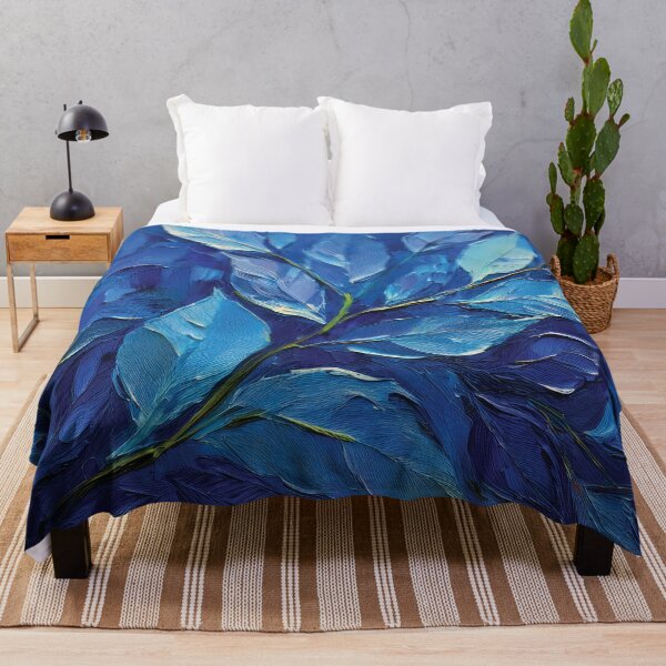 Item preview, Shades of pastel blue, Navy blue leafy oil botanical painting, pastel colors, minimalist abstract painting, modern designed and sold by navitalidesign.