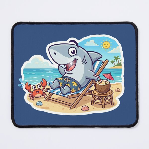 Item preview, Funny cartoon shark on beach chair designed and sold by Kiraguapa.