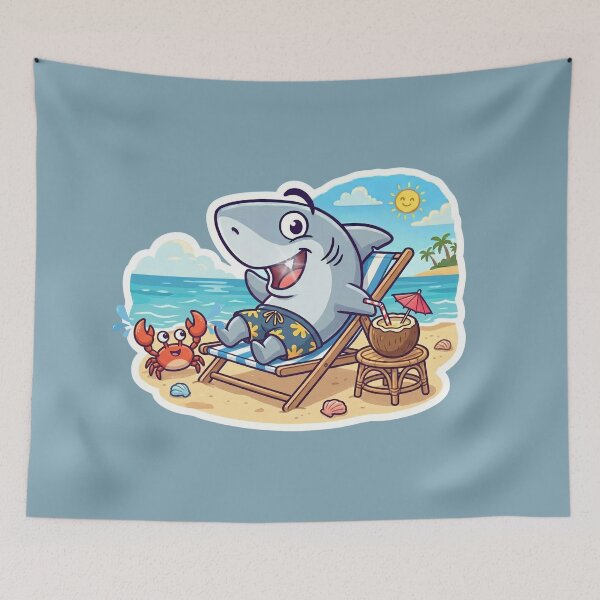 Item preview, Funny cartoon shark on beach chair  designed and sold by Kiraguapa.