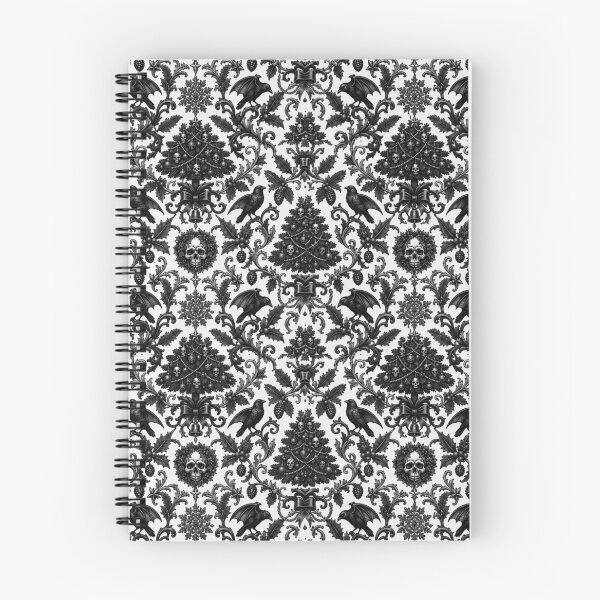 Item preview, The Corvid's Winter - Monochrome Gothic Crow & Christmas Skull Damask designed and sold by cabuks.