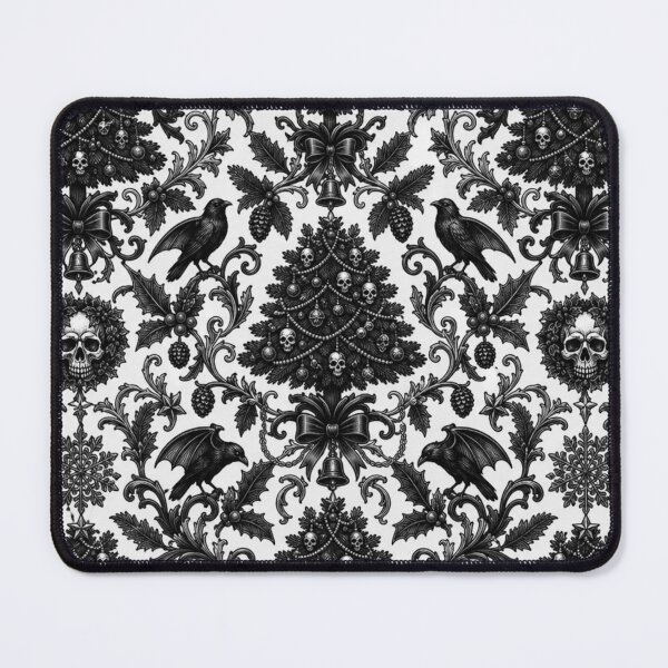 Item preview, The Corvid's Winter - Monochrome Gothic Crow & Christmas Skull Damask designed and sold by cabuks.