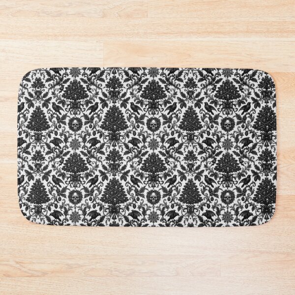 Item preview, The Corvid's Winter - Monochrome Gothic Crow & Christmas Skull Damask designed and sold by cabuks.