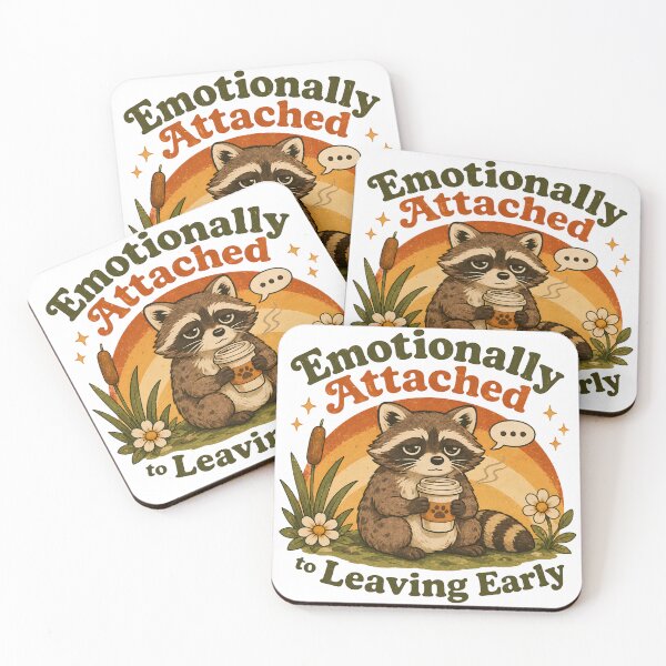 Item preview, Emotionally Attached to Leaving Early – Retro Raccoon Coffee Humor designed and sold by Sigils & Saints.