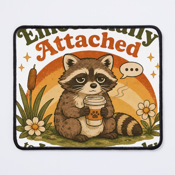 Item preview, Emotionally Attached to Leaving Early – Retro Raccoon Coffee Humor designed and sold by Sigils & Saints.